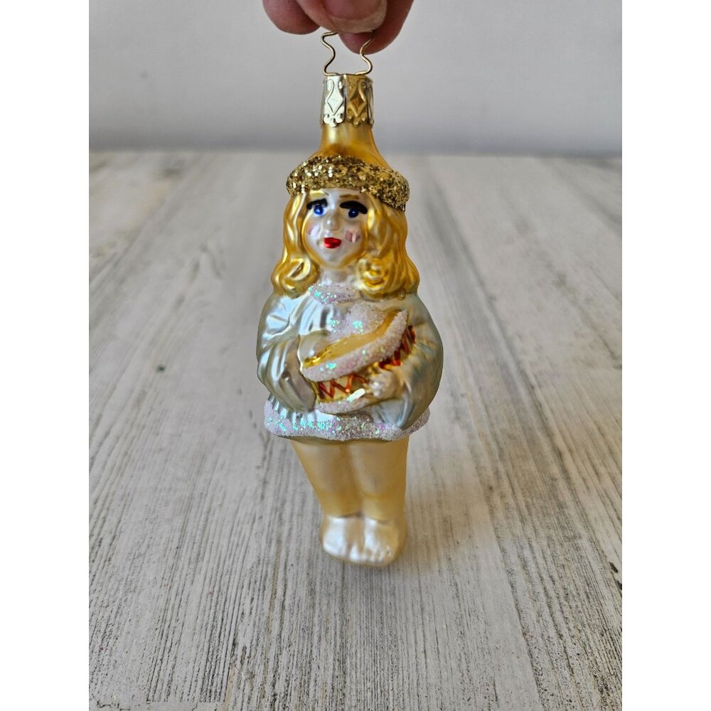Inge glas girl drum‎ musical Angel Gold Glass ornament Xmas tree